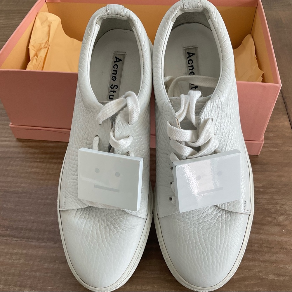 🔥Acne Studio White Adriana Grain Leather Women's Sneakers